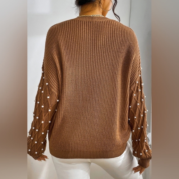 Pearl Detail Round Neck Long Sleeve Sweater - Picture 4 of 7